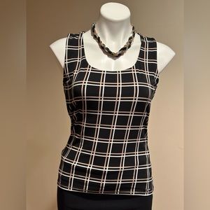 Calvin Klein Black Summer Top W Tan & White Stripes Sleeveless SZ S Grea…